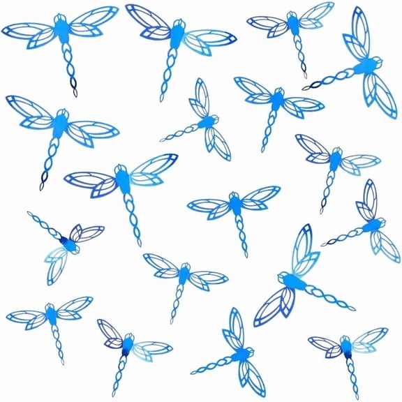60Pcs 3 Sizes Dragonfly Wall Decor Blue Paper 3D Dragonflies Garden Art Indoor Outdoor Fence Hanging Decorations for Nursery Home Living Room Flowers Cake Party Window Mural Wall Stickers