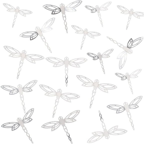 60Pcs 3 Sizes Dragonfly Wall Decor Silver Paper 3D Dragonflies Garden Art Mural Wall Stickers Indoor Outdoor Fence Hanging Decorations