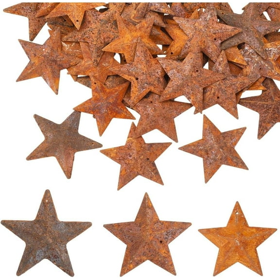 60Pcs 3 Sizes Metal Rusty Barn Star 40mm 45mm 47mm Rustic Iron Country Stars Pendants with Hole Vintage Primitives Farmhouse Wall Door Accents for Home Outdoor Party Remembrance Ornament Colorful