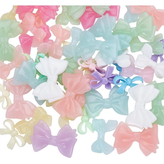 60Pcs 3 Styles Acrylic Bead Plastic Bowknot Beads Bulk Random Colorful Opaque White Pink Mini Bows Bowtie Spacer Charms DIY