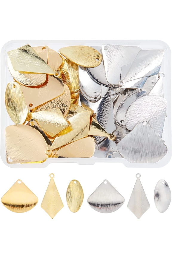 60Pcs 3 Styles Blanks Pendants Rack Plating Brass Pendants 2 Colors Rhombus Triangle Leaf Stamping Blanks Charms for Jewelry Making Colorful