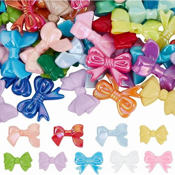 60Pcs 3 Styles Colorful Beads Acrylic Bead Bows Bulk Random Mixed Color Plastic Opaque Bowknot Tie Shaped Loose Spacer Bead DIY