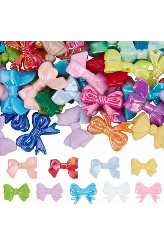 60Pcs 3 Styles Colorful Beads Acrylic Bead Bows Bulk Random Mixed Color Plastic Opaque Bowknot Tie Shaped Loose Spacer Bead for Jewelry Making Bracelet Keychain DIY Crafts Accessories