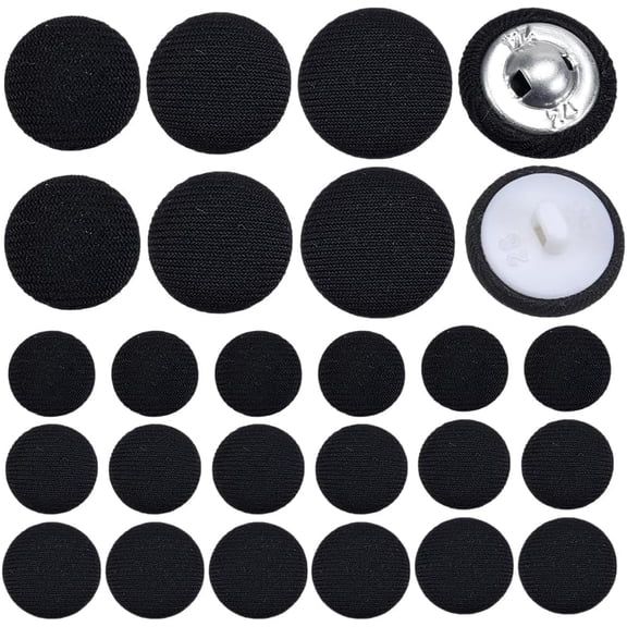60Pcs 3 Styles Cotton Cloth Polyester Shank Buttons 1-Hole Half Round Mushroom Shape Black 12.5~17x7~8.5mm Hole: 1.2~2.5mm 20pcs/style