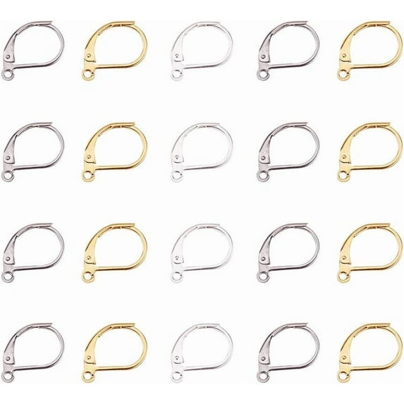 60Pcs 304 Stainless Steel Leverback Earring Findings with Loops 3 Assorted Colors Metal Interchangeable Leverback Earwires French Hook Earring Connectors