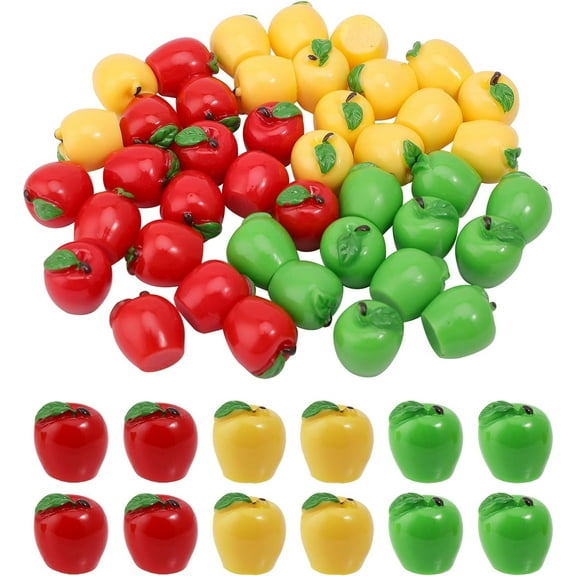 60Pcs 3Colors Mini Artificial Resin Apples Realistic Imitation Fruit Lifelike Apples Plastic Fruit Apples for Christmas Home Kitchen Display Decor 0.5x0.5inch Multi-color
