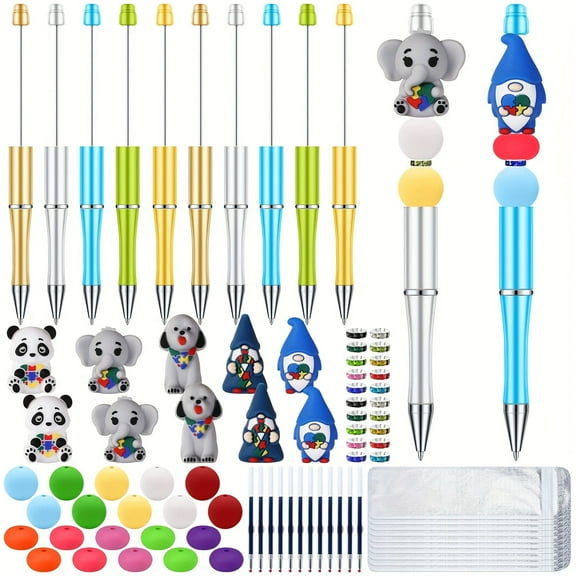 60Pcs 3D Autism Beadable Pens Kit Beaded Pens Diy Pen Making Kit for Pen Supplies Cute Pen Beads Bulk Office Present