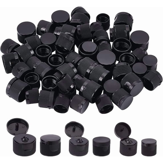 60Pcs 3Size Black Flip Top Caps Dispensing Ribbed Snap Closures Replacement Caps for Squeeze Bottles Cosmetic Sample Bottles Neck Diameter 0.7/0.8/1inch) Thread Type 410 diy