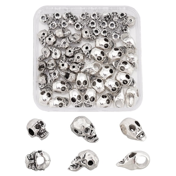 60Pcs 3Style Alloy Skull Spacer Beads Tibetan Style Zinc Alloy Beads Alloy European Beads