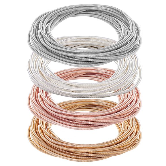 60Pcs 4 Colors Steel Round Snake Chain Stretch Bracelets Set Minimalist Spring Bracelets for Women Mixed Color Inner Diameter: 2-1/4 inch for DIY