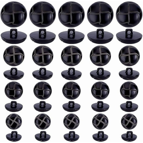 60Pcs 4 Sizes Football Shank Buttons Craft 15/18/20/25mm Imitation Leather Buttons Flat Round Black Button Vintage Shank Button DIY