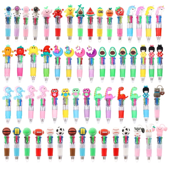 60Pcs 4 in 1 Mini Ballpoint Pen Cute Cartoon Style Mini Multicolor Pen for Classroom