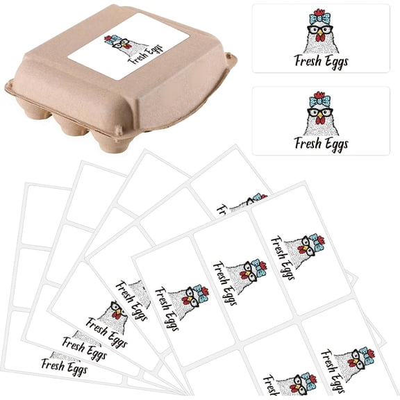 60Pcs 4 x 2 Inches Fresh Egg Labels Self Adhesive Chicken Fresh Egg Farm Stickers White Rectangle Packaging Instructions Tags