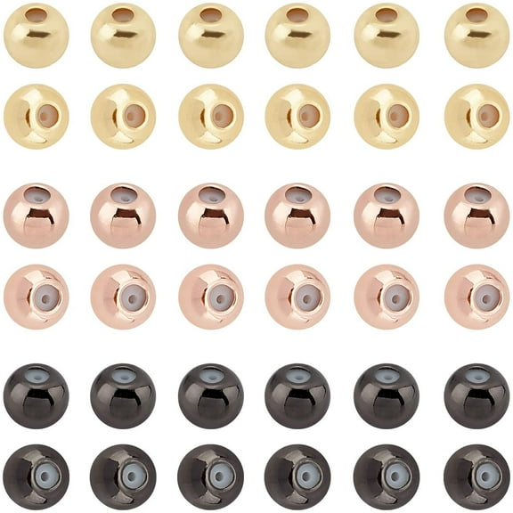 60Pcs 4mm Stopper Beads Brass Round Rubber Beads 3 Colors Slider Beads Insert Rubber Stopper Positioning Spacer Beads for DIY Crafts Jewelry Making Hole:1mm