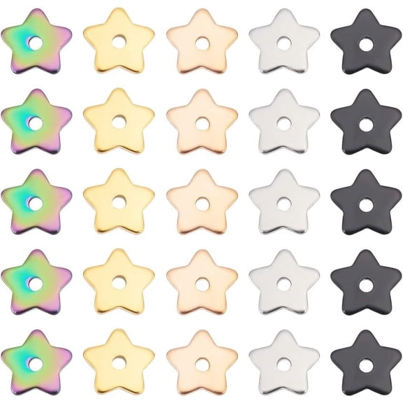 60Pcs 5 Colors Star Spacer Beads 1.5mm Loch 304 Stainless Steel Beads Star Bracelets Beads Metal Star Loose Beads 8mm Star Stopper Beads for Bracelets Necklace Earring Jewelry Making