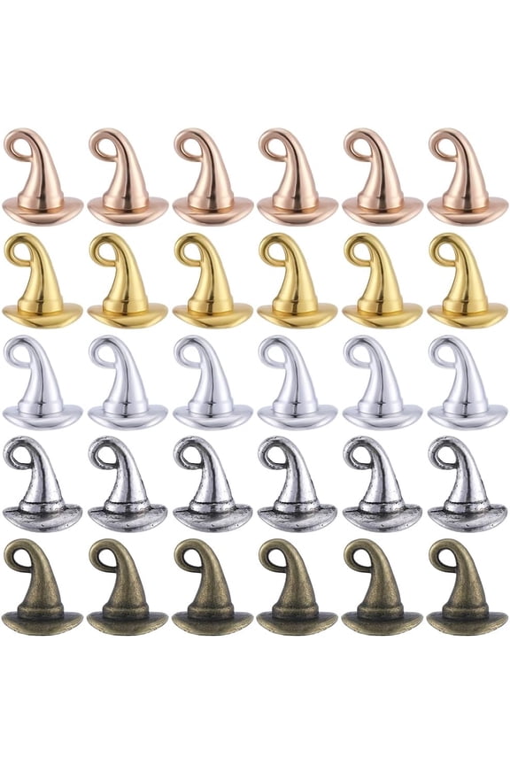 60Pcs 5 Colors Tibetan Style Alloy Charms Cadmium Free & Lead Free Witch Hat Charms Mixed Color 11x11mm Hole: 2mm 12pcs/color