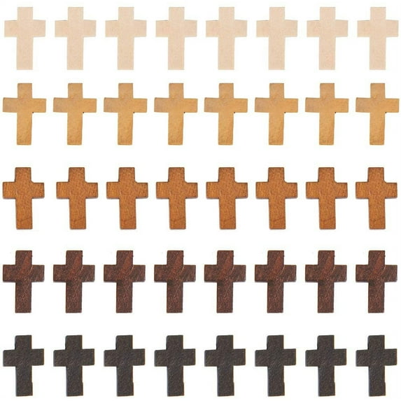 60Pcs 5 Colors Wood Cross Pendants Mixed Color Natural Wooden Small Cross Charms Pendants