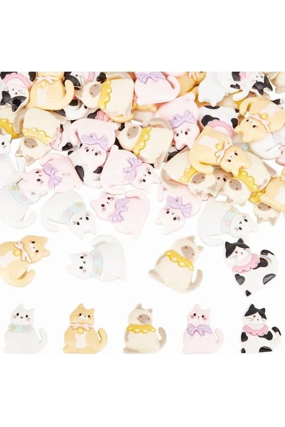 60Pcs 5 Styles Cat Cabochon Resin Charms Cats Bulk Flatback Animal Pet Kitty Mini Scrapbooking Decoration Cabochon Charm for DIY Crafts Jewelry Making Embellishments Hairpin Accessories