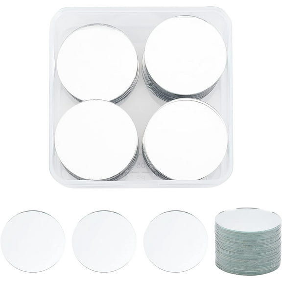 60Pcs 50x1mm Small Circle Mirror Tiles White Mini Flat Round Glass Mirror for Arts Crafts Projects Traveling Framing DecorationWhite