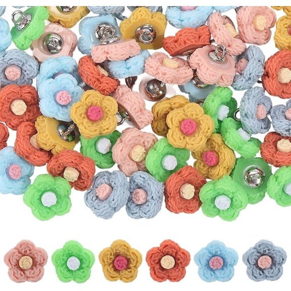 60Pcs 6 Colors Assorted Colorful Flower Shaped Shank Buttons 1 Hole Small Spring Cute Cartoon Floral Resin Sewing Decorative Button Bulk