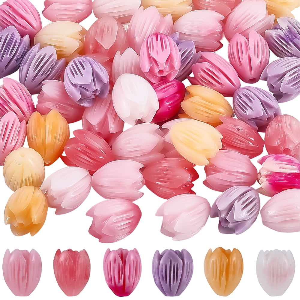 60Pcs 6 Colors Coral Carved Flower Beads Dyed Mixed Color 12.5x10mm Hole: 1.5mm 10pcs/color