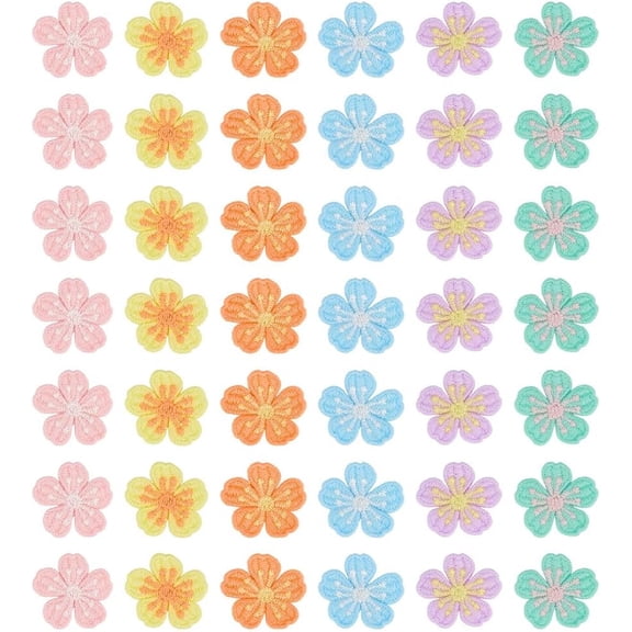 60Pcs 6 Colors Crochet Flowers Knitting Patches 1.68 x 1.6inch Flower Sew On Appliques Floral Petal Patches
