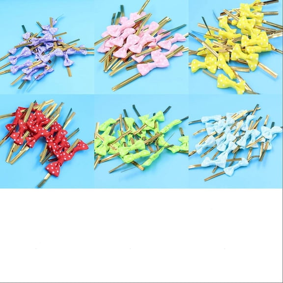 60Pcs 6 Colors Iron Wire Twist Ties with Polyester Packaging Polka Dot Ribbon Bows for DIY Gift Wrap Decoration Wedding Candy Party Decoration
