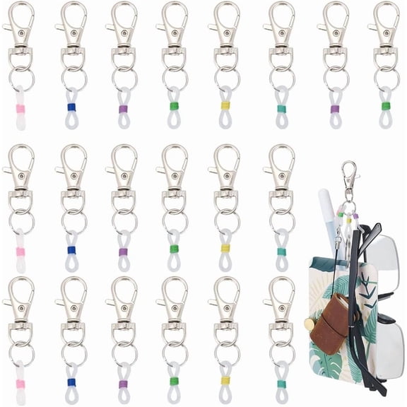 60Pcs 6 Colors Pen Clips High-Elastic Eyeglass Chain Ends Sleeve Connector Swivel Lobster Claw Clasps Adjustable Loop -Slip Badge Reel Nurse Teacher for Daily Use DIY