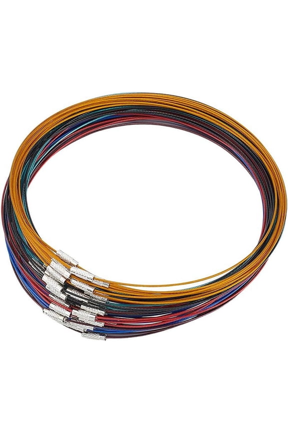 about 60Pcs 6 Colors Stainless Steel Wire Necklace 17.51" Wire Necklace Choker Necklace with Brass Screw Clasp Wire Necklace Chains Wire Necklace Cord DIY Jewelry Making 5.7" Diamater
