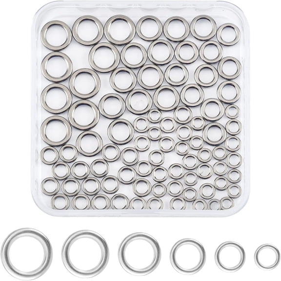 60Pcs 6 Sizes Stainless Swivel Solid Ring Round Fishing Lure Connector High Strength Solid Ring Line Saltwater Solid Ring Fishing Freshwater Loop for