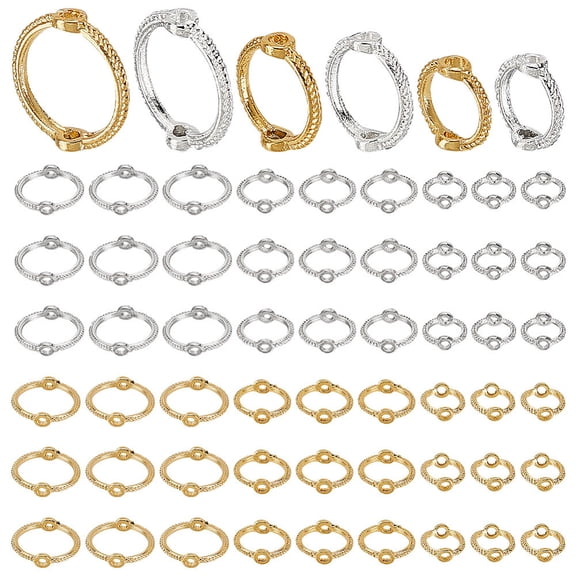 60Pcs 6 Style Alloy Bead Frame Round Ring Real 18K Gold Plated & Silver 8.5~12.7x8~12.5x1~3mm Hole: 1.2~1.5mm Inner Diameter: 6~8mm 10pcs/style