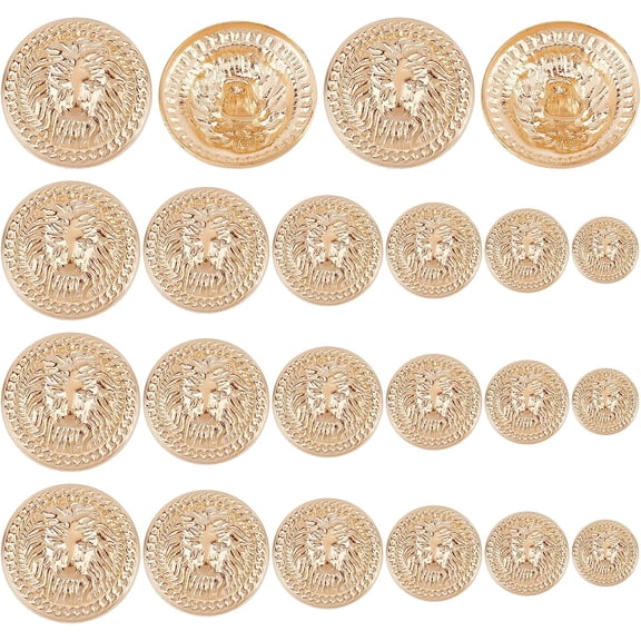 60Pcs 6 Style Alloy Buttons 1-Hole Flat Round with Lion Head Light Gold 12~25x9~12.5mm Hole: 2.5mm 10pcs/style DIY