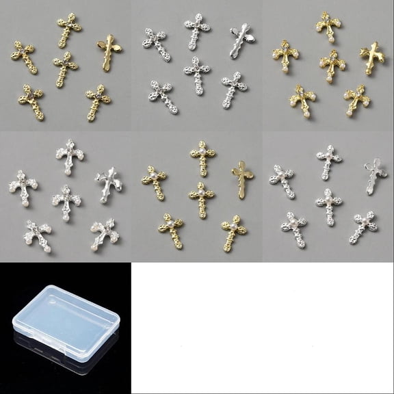 60Pcs 6 Style Nail Charms 3D Metal Alloy Rhinestone Pearl Flat Nail Gems Set Gothic Vintage Punk Studs Decor for Women Nail Art DIY Jewelry Cellphone