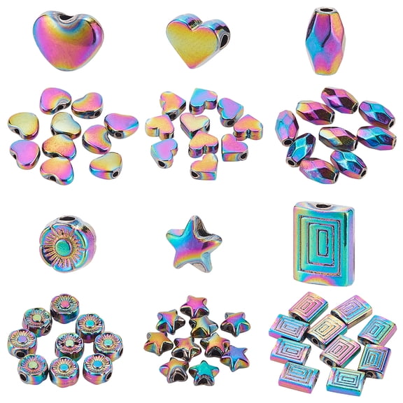 60Pcs 6 Style Rack Plating Rainbow Color Alloy Beads Mix-shaped 5.5~8.5x6~8x3~4.5mm Hole: 1.2~1.6mm 10pcs/style