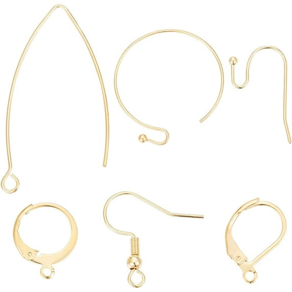 60Pcs 6 Styles Earring Hook Kit 18K Gold Plated Stainless Steel Ear Wire Leverback Earrings Findings Making Kits for Jewellery Earring Making