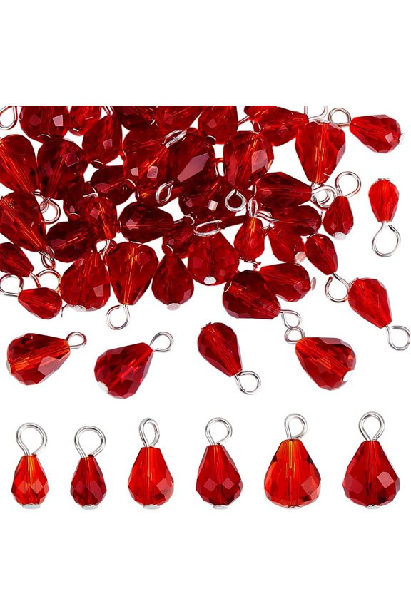 60Pcs 6 Styles Faceted Teardrop Charms Red Crystal Teardrop Charms Drop Pendant with Loop Rhinestone Glass Drop Shaped Dangle Charms Beads for DIY Bracelet Necklace Jewelry Making