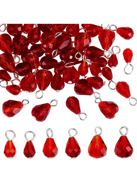 60Pcs 6 Styles Faceted Teardrop Charms Red Crystal Teardrop Charms Drop Pendant with Loop Rhinestone Glass Drop Shaped Dangle Charms Beads for DIY Bracelet Necklace Jewelry Making