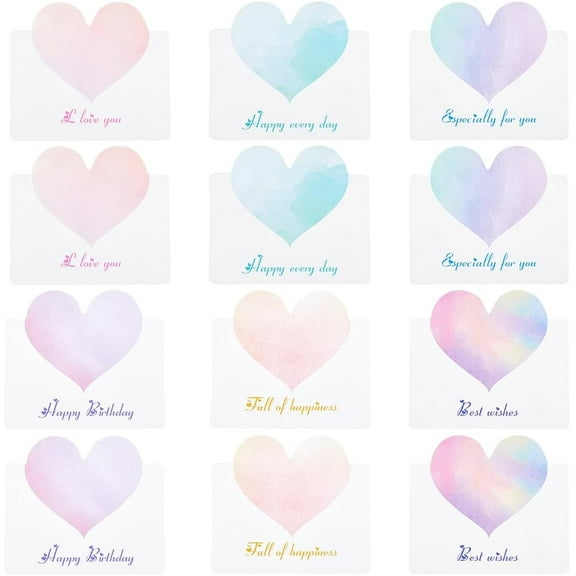 60Pcs 6 Styles Heart Greeting Cards Love Design Letter Writing Stationery Paper Happy Every Day Best Wishes Valentine's Day Birthday Gift Note Cards DIY