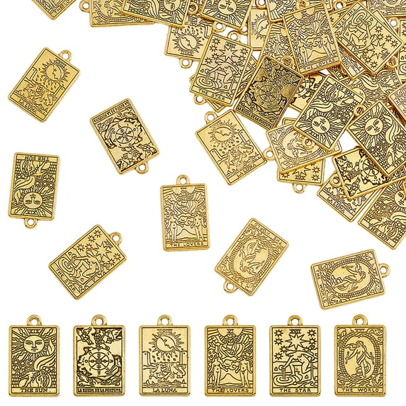 60Pcs 6 Styles Rack Plating Alloy Pendants Rectangle with Tarot Charms ...