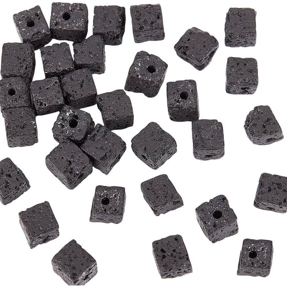 60Pcs 6x6mm Natural Lava Beads Black Cube Lava Beads Square Lava Beads Black Chakra Beads Round Loose Gemstone Beads Energy Stone for Bracelet Jewelry Making DIY Crafts