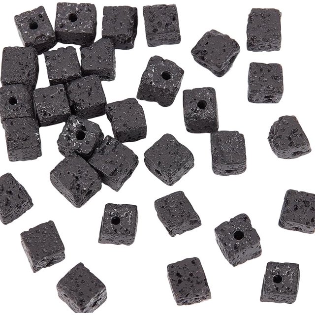 about 60Pcs 6x6mm Natural Lava Beads Black Cube Lava Beads Square Lava