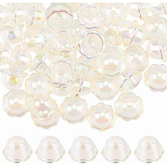 60Pcs Acrylic Flower Bead Caps Large Trumpet Flower Beads 2.4 x 1.55cm Bellfloral Jellyfish Clear Aesthetic Spacer Cone Charms Findings