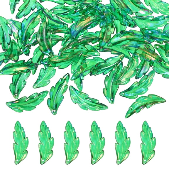 60Pcs Acrylic Leaf Beads, 40x14mm Translucent Frosted Feather Pendants for DIY Jewelry Making
