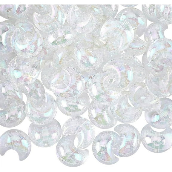 60Pcs Acrylic Moon Beads Moon Bead Bulk Clear AB Color Transparent Crescent Moon Charms Center Drilled Plastic Spacer Beads for Beading Bracelets Jewelry Making Hanging DIY Crafts Silver
