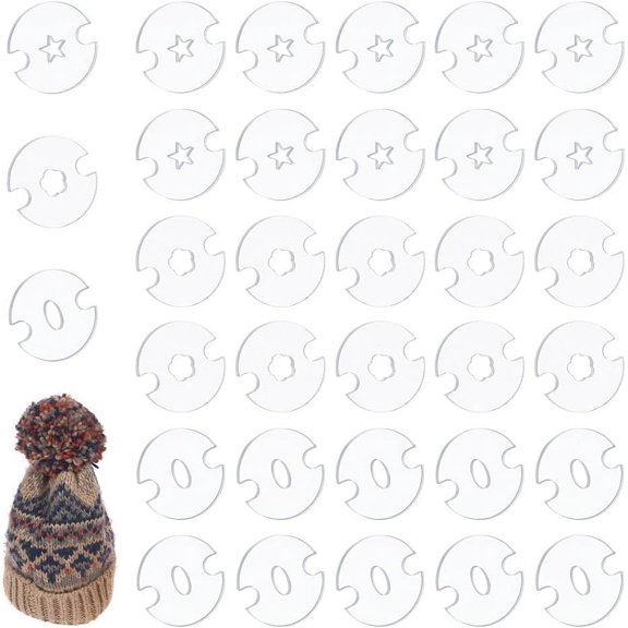 60Pcs Acrylic Pom Poms Buttons for Hats 3 Shapes Knitted Hat Making Fastener Tool Removable Holder for Knit Beanies and Toques