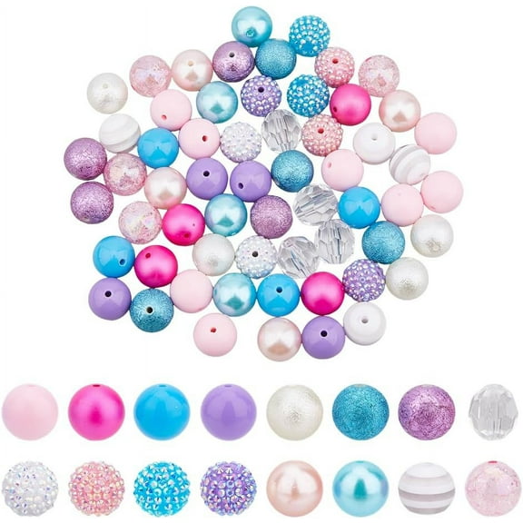 60Pcs Acrylic Thick Bubblegum Beads 20mm Colorful Rhinestone Beads Crystal Diamond Beads Candy Color Round Beads