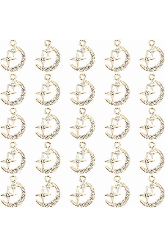 60Pcs Alloy Moon Star Charms Rhinestone Moon Charms Gold Celestial Charms Moon Star Jewelry Findings