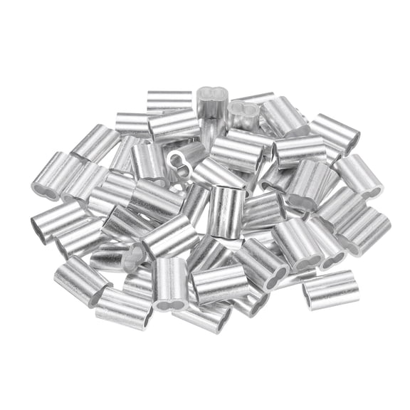 60Pcs Aluminum Crimping Loop Sleeve for 3/16" Diameter Wire Rope, Double Ferrule Wire Rope Sleeve for Cable Line End