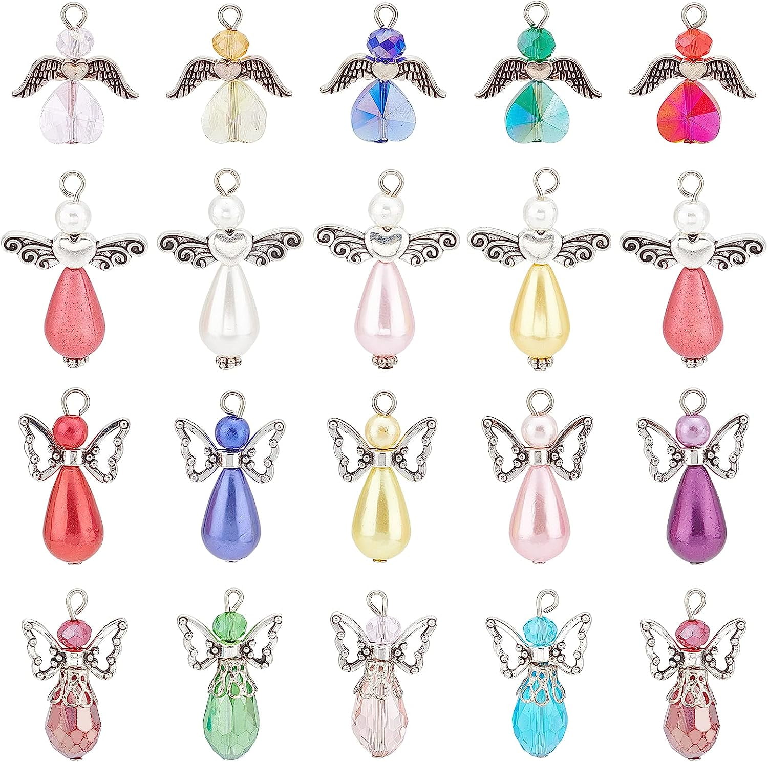 60Pcs Angel Charms Bulk Angel Beads Guardian Angel Wing Bead Heart ...