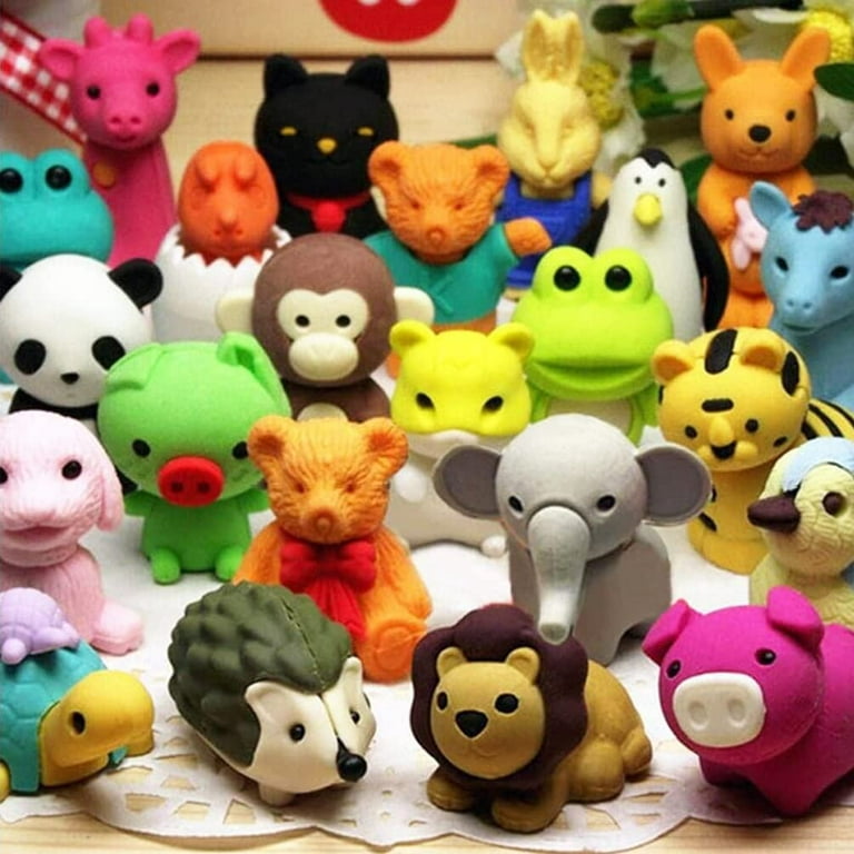 60pcs Animal Erasers Desk Pets for Kids Animal Pencil Erasers Bulk Puzzle Erasers Toys Gifts for Classroom Prizes, Game Reward, Treasure Box, Party